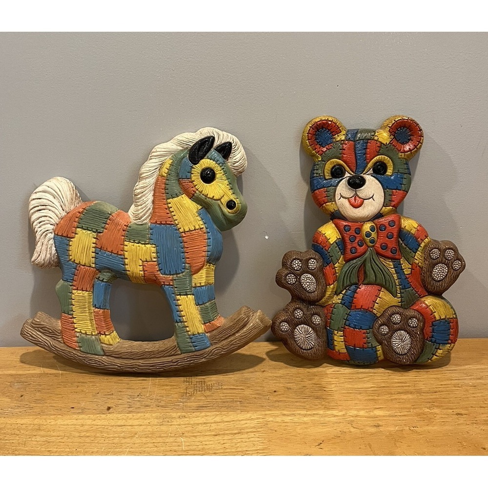 Vintage 1979‎ Foam Craft Nursery Teddy Bear And Rocking Horse Wall Hanging